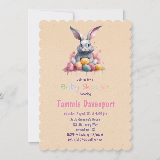 Easter Bunny with Watercolor Eggs Baby Shower Invitation (Front)