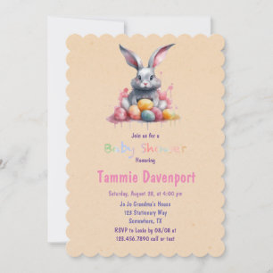 Easter Bunny with Watercolor Eggs Baby Shower Invitation
