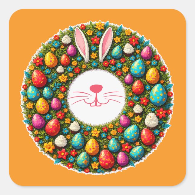 Easter Bunny Wreath – Cute Style Autocolante Square Sticker (Front)