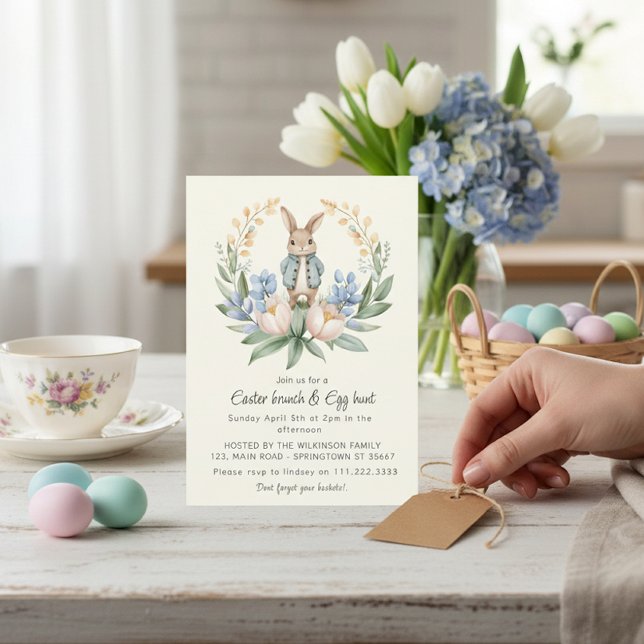  Easter Bunny Wreath Spring Brunch Egg Hunt invite (Creator Uploaded)