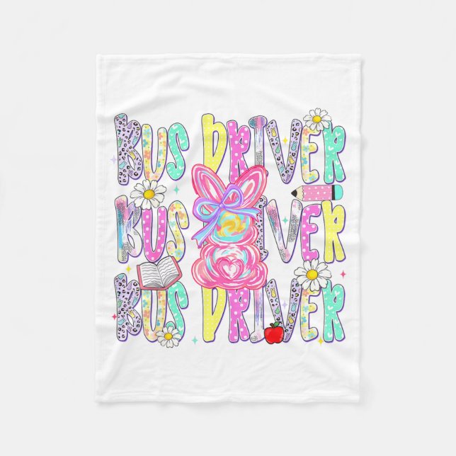 Easter Bus Driver Cute Colourful Spring Shirt Fleece Blanket (Front)
