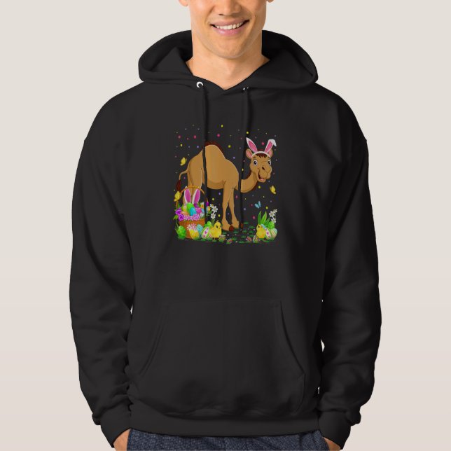 Easter Camel Bunny Egg Hunting Camel Easter Sunday Hoodie (Front)