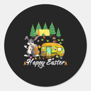 Easter Camping Cute Bunny Eggs Happy Easter Day Classic Round Sticker