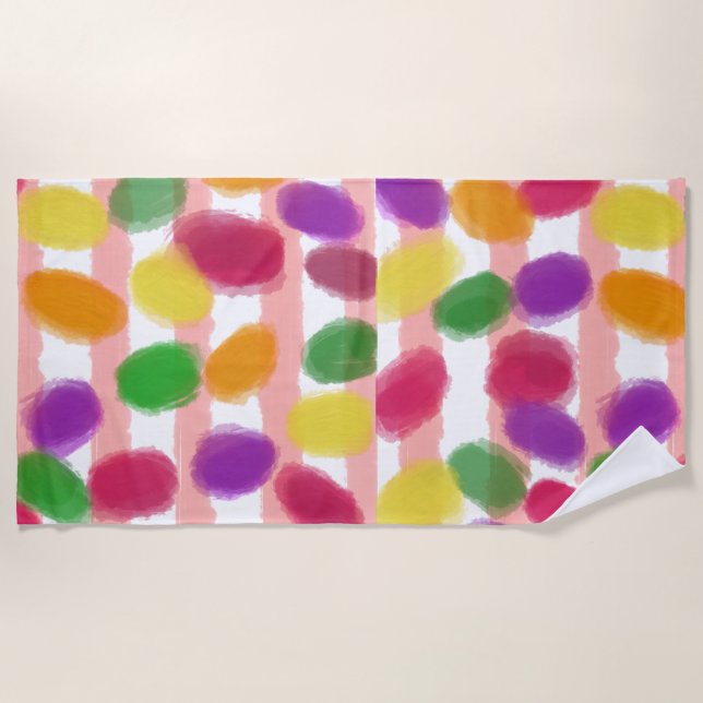 Easter Candies Pink Stripes Beach Towel (Front)