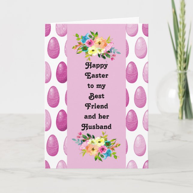 Easter Card Best Friend & Husband Pink with Eggs (Front)