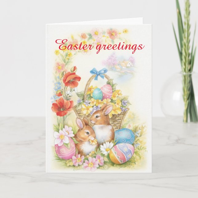 Easter card, bunnies holiday card (Front)