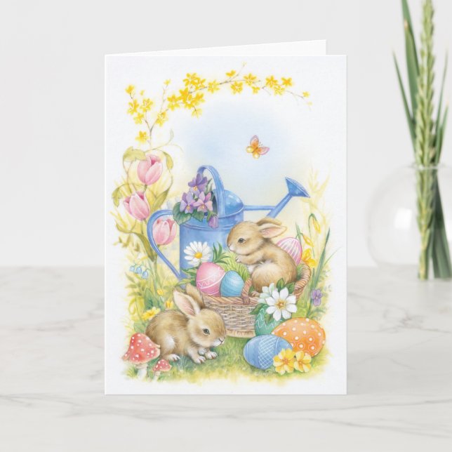 Easter card, bunnies holiday card (Front)