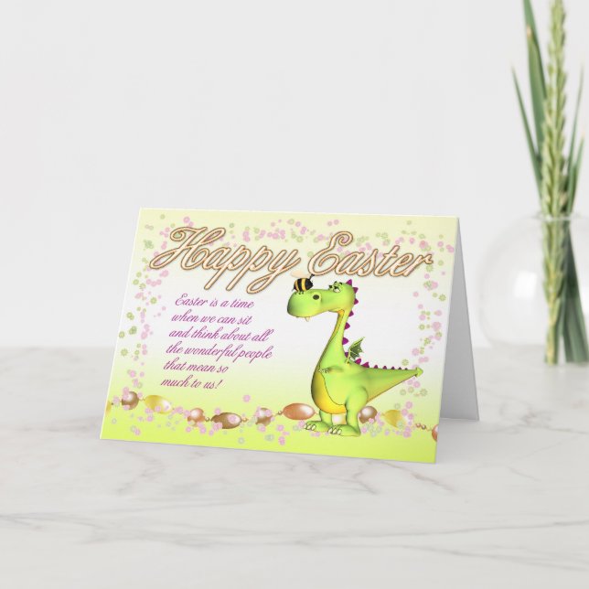 Easter Card - Cute Little Dragon And Bumble Bee (Front)