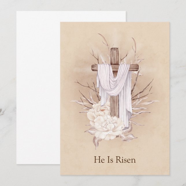 Easter Card. Floral Cross. He is risen Thank You Card (Front/Back)