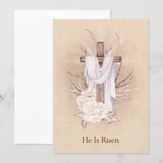 Easter Card. Floral Cross. He is risen Thank You Card