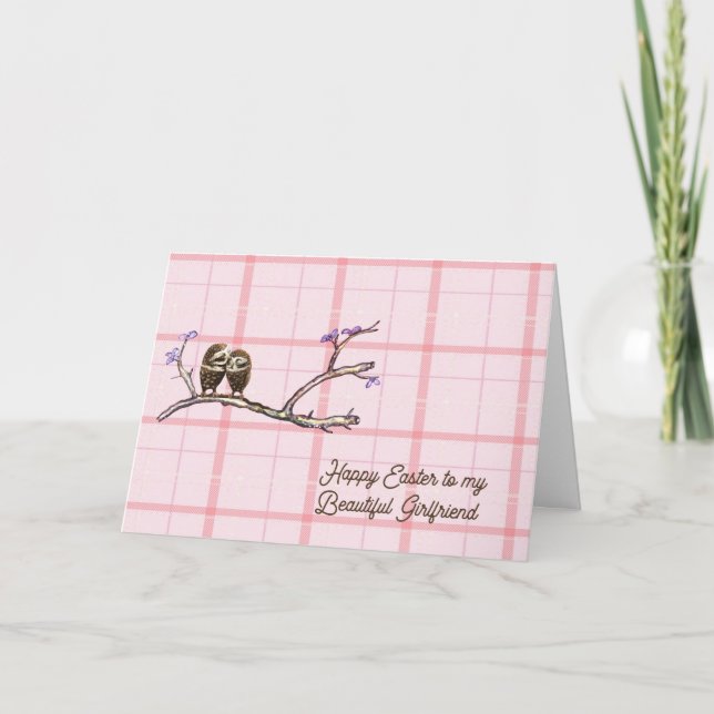 Easter Card for Girlfriend with Owls (Front)