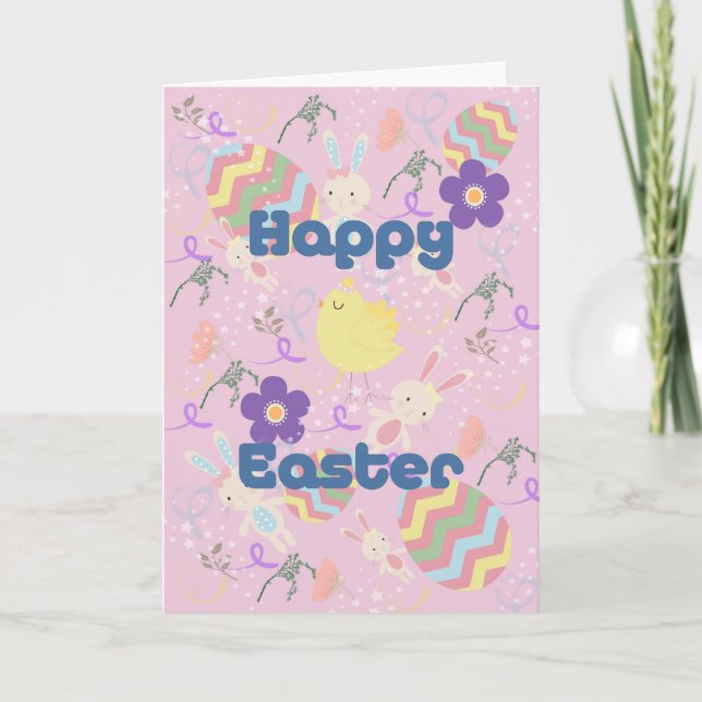 Easter Card for Kids with Bunnies & Swirls (Front)