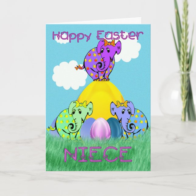 Easter card for Niece with elephant on an Easter e (Front)