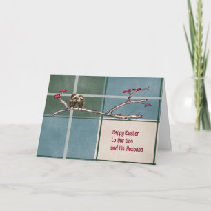Easter Card for Son and Husband Plaid with Owls