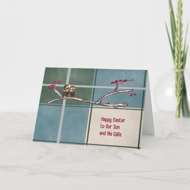 Easter Card for Son & Wife Blue Plaid Design (Front)