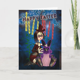 Easter Card - Gothic Rock Chick And Easter Bunny