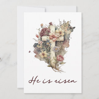 Easter Card, He is risen Card, Floral Cross Card