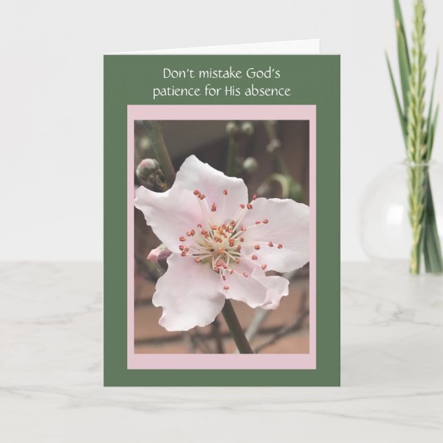 Easter Card, Pink Peach Blossom, Deuteronomy Verse Holiday Card (Front)