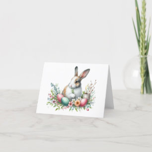 Easter card pretty rabbit and flowers
