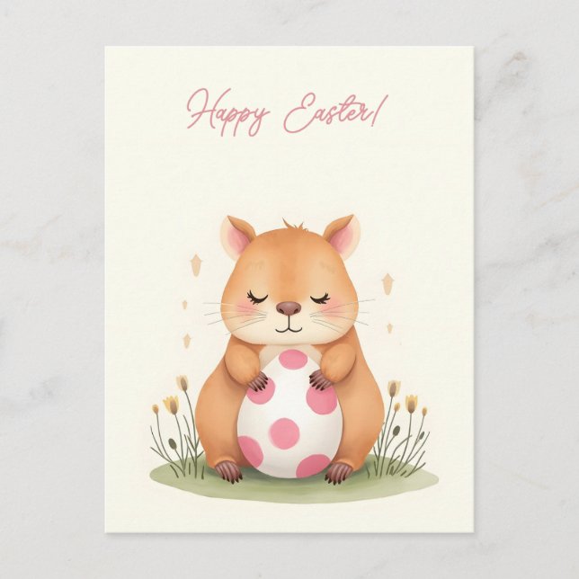Easter card with a capybara in pastel colours (Front)