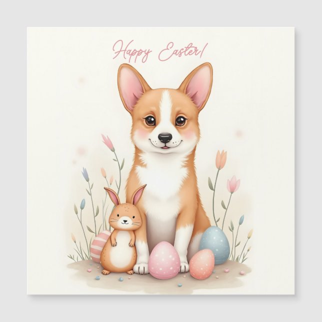 Easter card with a corgi dog in pastel colours (Front)