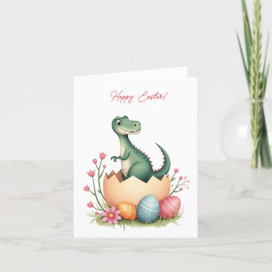 Easter card with a dinosaur in pastel colours