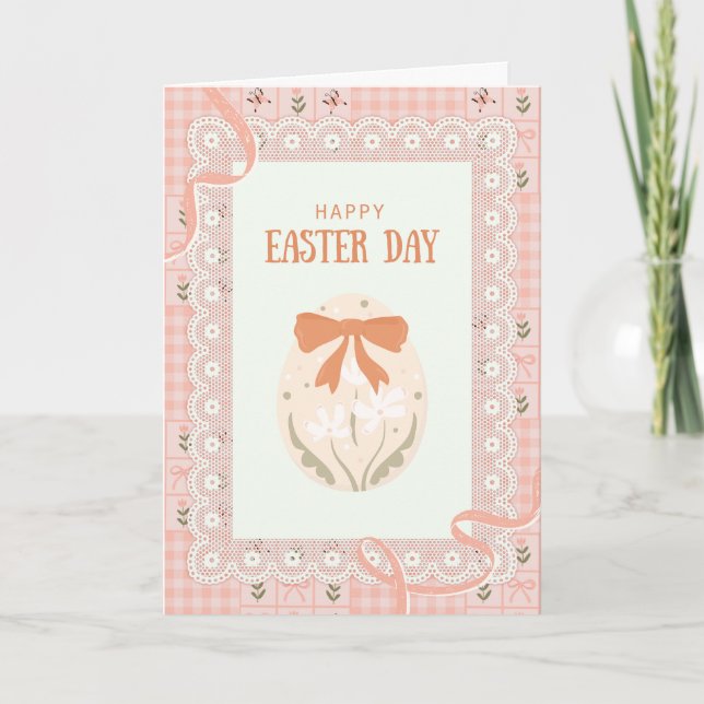 Easter Card with a lace and patterned fabric  (Front)