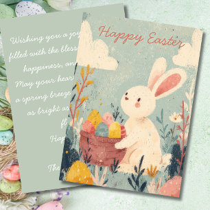 Easter Card with Flowers and Easter Bunny
