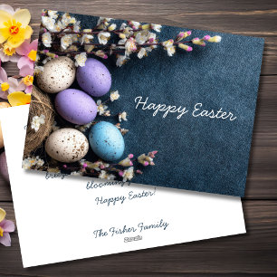 Easter Card with Flowers and Easter Eggs