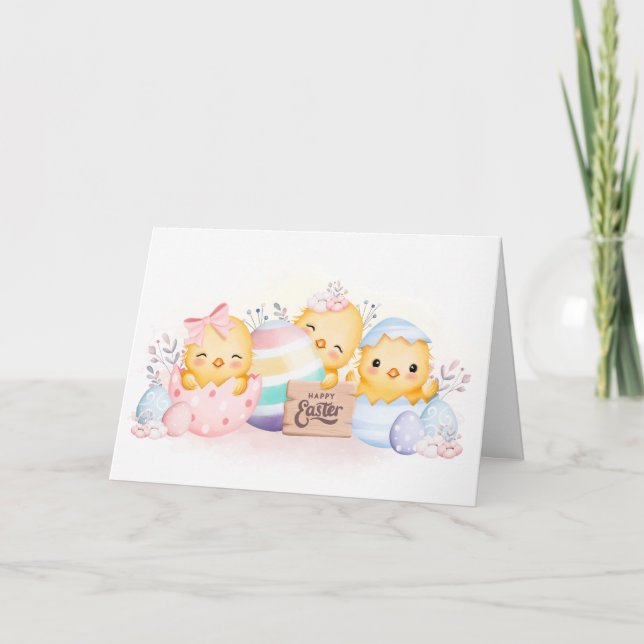 Easter Cards Cute Chicks Eggs Funny Greeting Card (Front)