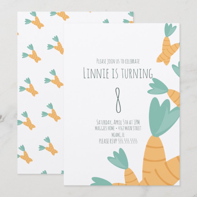 Easter Carrot Bunch Birthday Kraft Invitation (Front/Back)