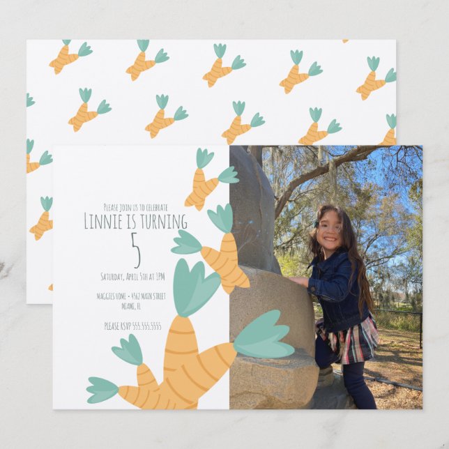 Easter Carrot Bunch Birthday Photo Kraft Invitation (Front/Back)