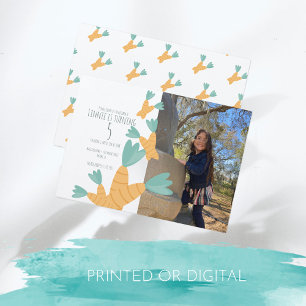 Easter Carrot Bunch Birthday Photo Kraft Invitation