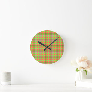Easter Carrot Colours Plaid Pattern Round Clock