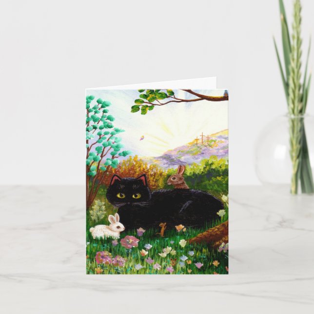 Easter Cat Christian Art Painting Creationarts LRA Holiday Card (Front)
