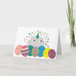 Easter Cat Cute Unicorn Caticorn Stars Funny Magic Holiday Card