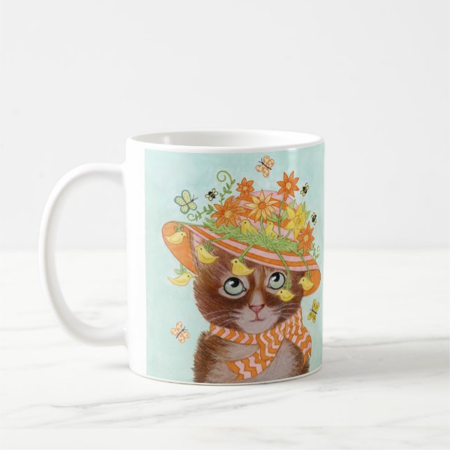 Easter Cat in Easter Bonnet with Butterflies Coffee Mug (Left)
