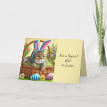 Easter Cat Kids Holiday Greeting Card