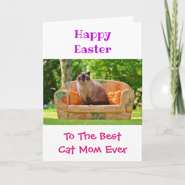 Easter Cat Mum World's Best Ever Pet Photo Holiday Card (Front)