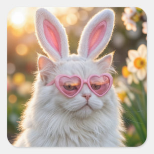 Easter Cat with Bunny Ears Square Sticker