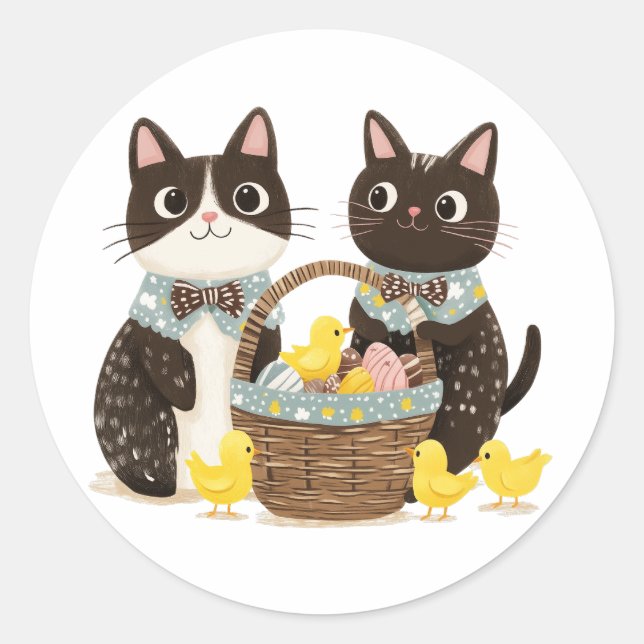 Easter Cats Easter Basket Baby Chicks Classic Round Sticker (Front)