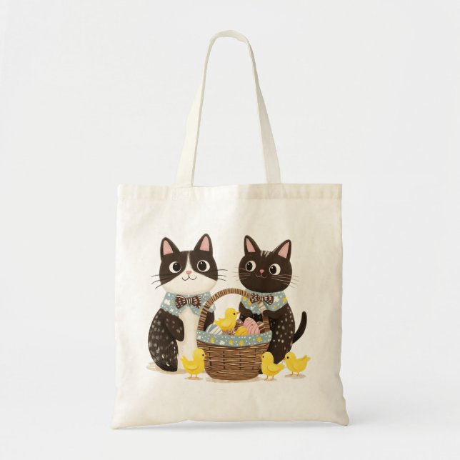 Easter Cats Easter Basket Baby Chicks Tote Bag (Front)