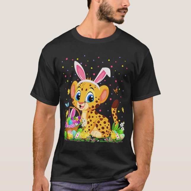 Easter Cheetah Bunny Egg Hunting Cheetah Easter Su T-Shirt (Front)