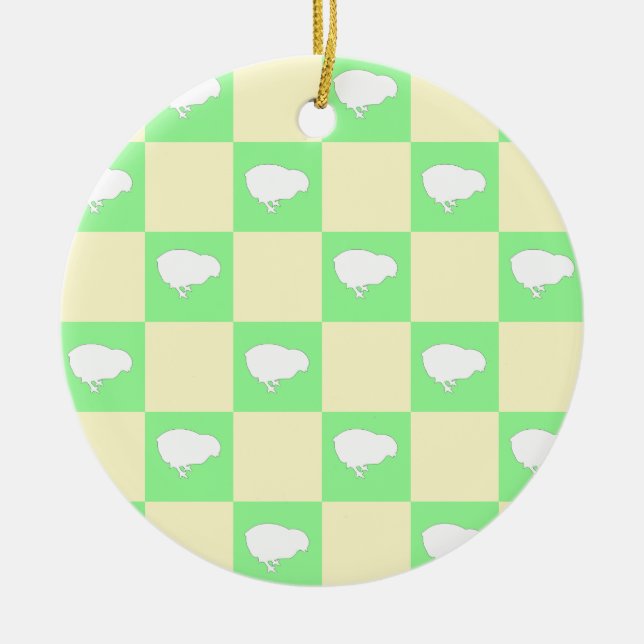 Easter Chequerboard Pattern with White Chick Motif Ceramic Tree Decoration (Front)