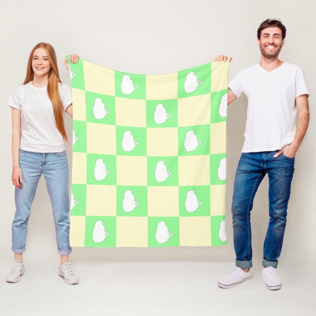 Easter Chequerboard Pattern with White Chick Motif Fleece Blanket (In Situ)