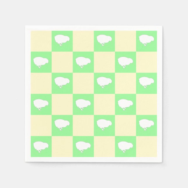 Easter Chequerboard Pattern with White Chick Motif Napkin (Front)