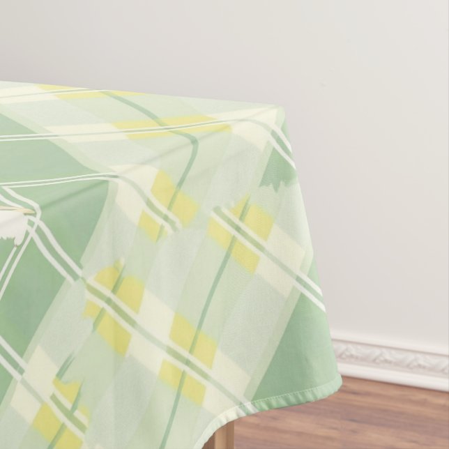 Easter Chequered Yellow Green Tartan Plaid Pattern Tablecloth (In Situ)