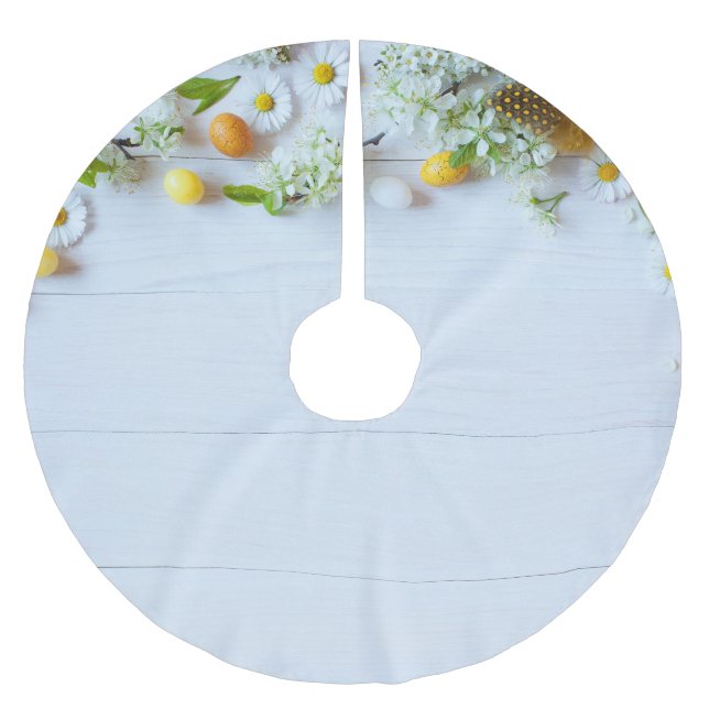 Easter Cherry Plum: Yellow Eggs. Brushed Polyester Tree Skirt (Front)