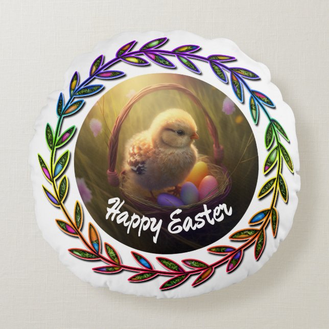 Easter Chick And Bunny Round Cushion (Front)