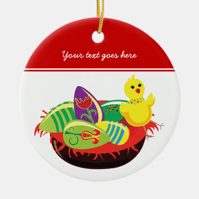 Easter chick and eggs custom ornament (Front)